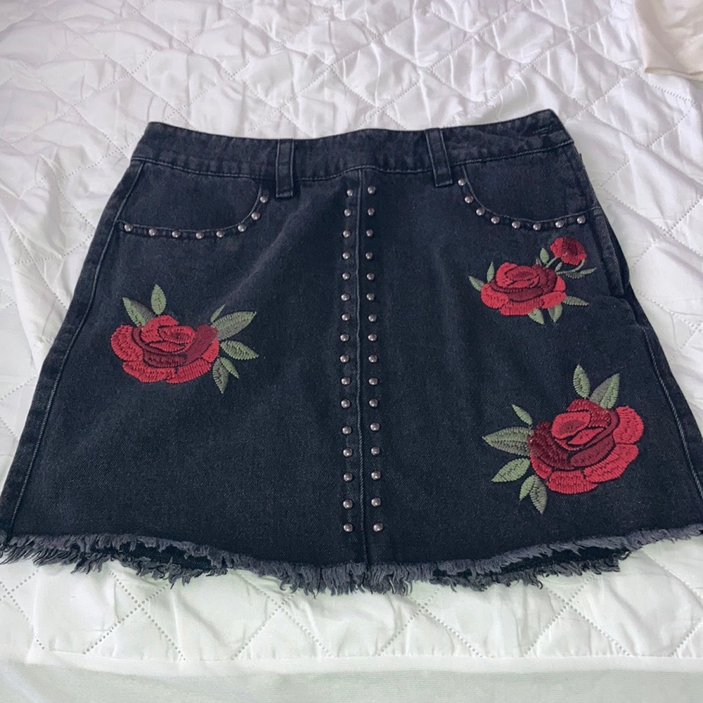 Black denim skirt